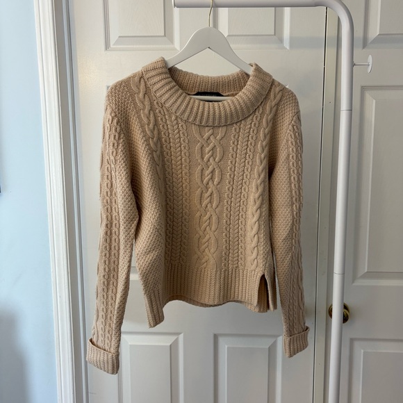 French Connection Cable Knit Cowl Neck Light Beige Sweater Wool Blend - Picture 11 of 11